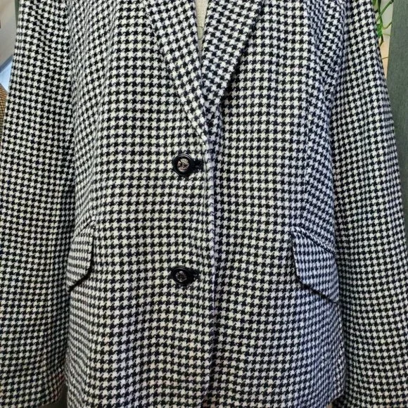 VINTAGE | Black White Checkered Gingham Plaid Wool Blend Blazer (Size XL) - Picture 2 of 10